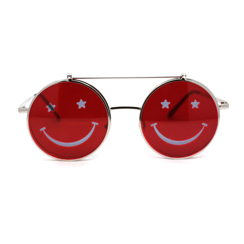 Retro Smiley Face Double Flip Up Round Circle Lens Hippie Sunglasses