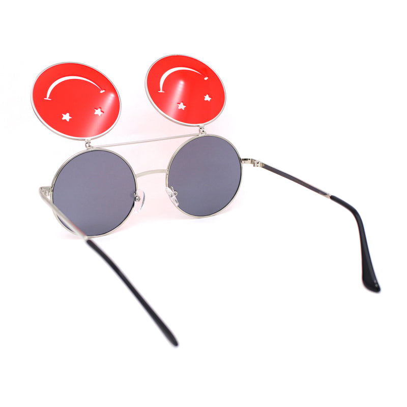 Retro Smiley Face Double Flip Up Round Circle Lens Hippie Sunglasses