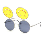 Retro Smiley Face Double Flip Up Round Circle Lens Hippie Sunglasses