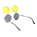 Retro Smiley Face Double Flip Up Round Circle Lens Hippie Sunglasses