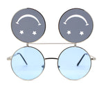 Retro Smiley Face Double Flip Up Round Circle Lens Hippie Sunglasses