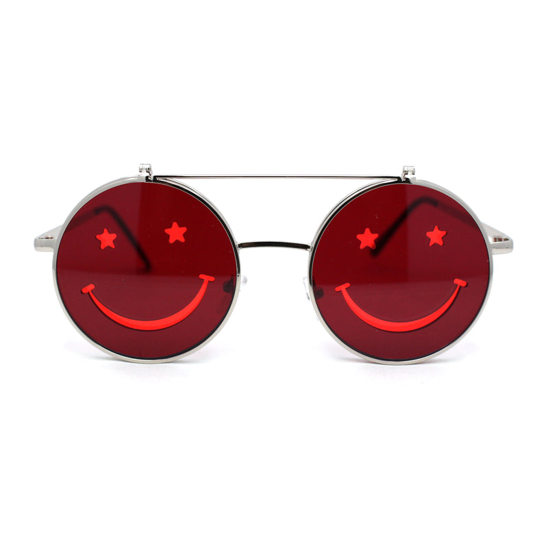 Retro Smiley Face Double Flip Up Round Circle Lens Hippie Sunglasses