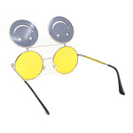 Retro Smiley Face Double Flip Up Round Circle Lens Hippie Sunglasses