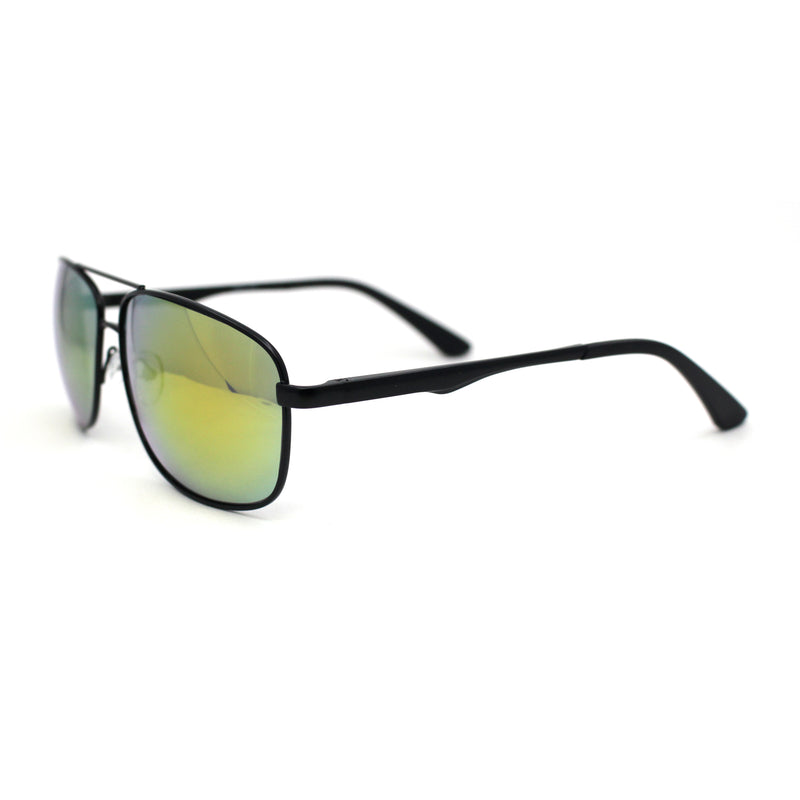 Mens Narrow Rectangle Spring Hinge Luxe Officer Metal Rim Sunglasses