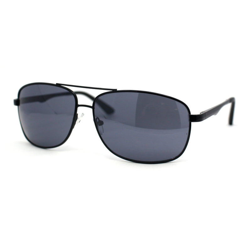 Mens Narrow Rectangle Spring Hinge Luxe Officer Metal Rim Sunglasses