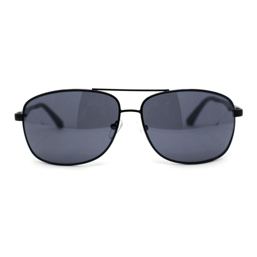 Mens Narrow Rectangle Spring Hinge Luxe Officer Metal Rim Sunglasses