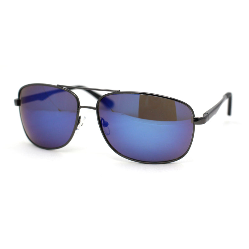 Mens Narrow Rectangle Spring Hinge Luxe Officer Metal Rim Sunglasses