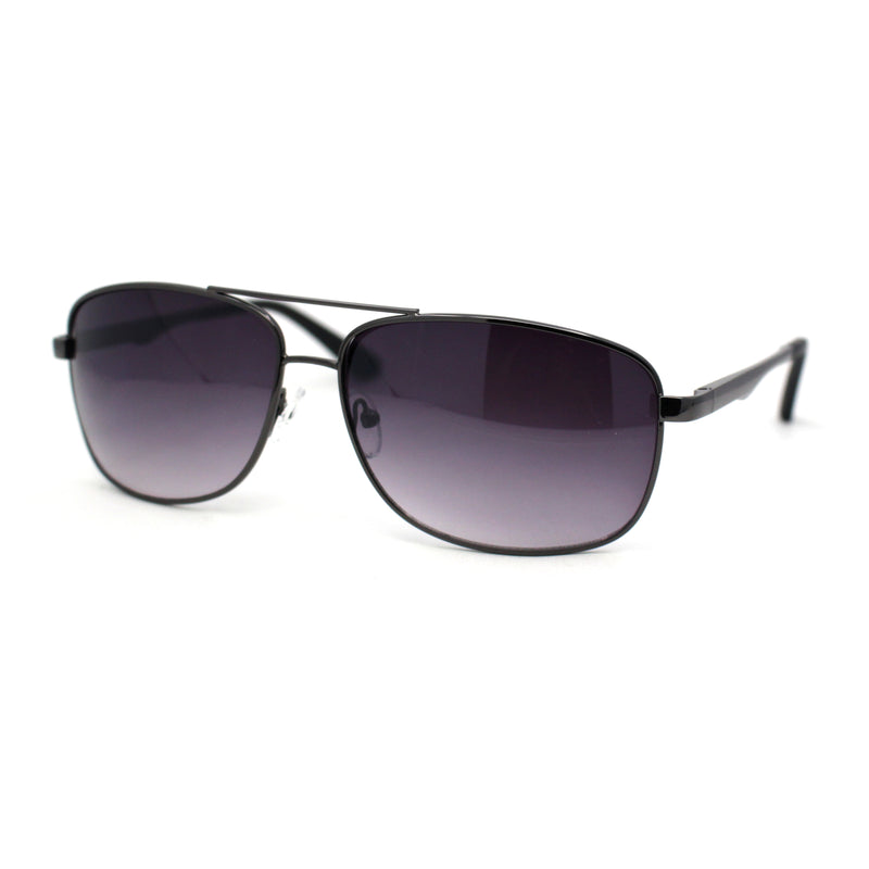 Mens Narrow Rectangle Spring Hinge Luxe Officer Metal Rim Sunglasses