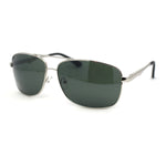 Mens Narrow Rectangle Spring Hinge Luxe Officer Metal Rim Sunglasses