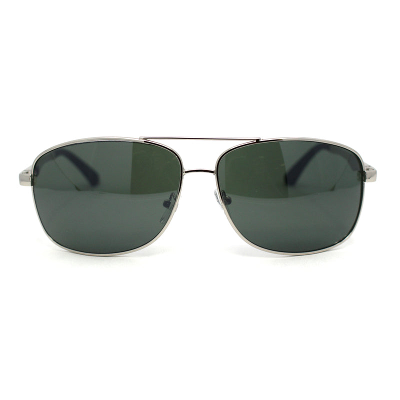 Mens Narrow Rectangle Spring Hinge Luxe Officer Metal Rim Sunglasses