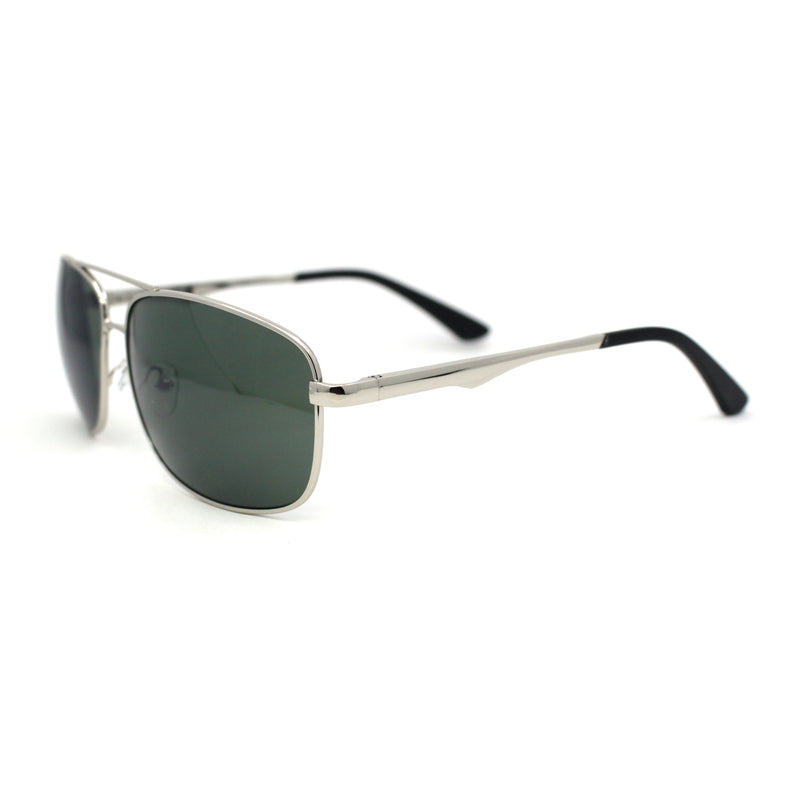 Mens Narrow Rectangle Spring Hinge Luxe Officer Metal Rim Sunglasses