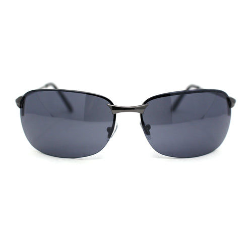 Mens Luxury Rimless Rectangle Oval Metal Rim Sunglasses