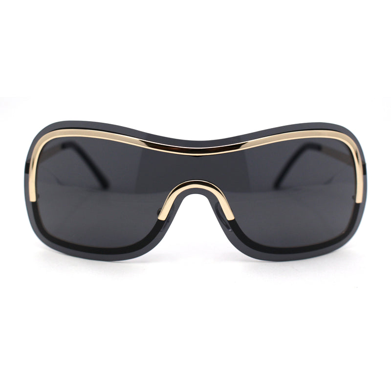 Retro Rimless Oversized Racer Metal Frame Shield Sunglasses