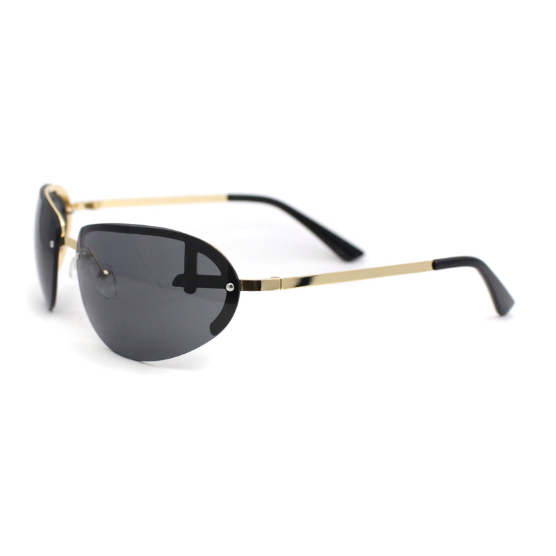 Classy Rimless Oval Metal Rim Luxury Gentlemanly Sunglasses