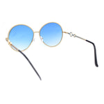 Womens Oversize Round Inlay Tortoise Metal Rim Fashion Sunglasses