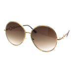 Womens Oversize Round Inlay Tortoise Metal Rim Fashion Sunglasses