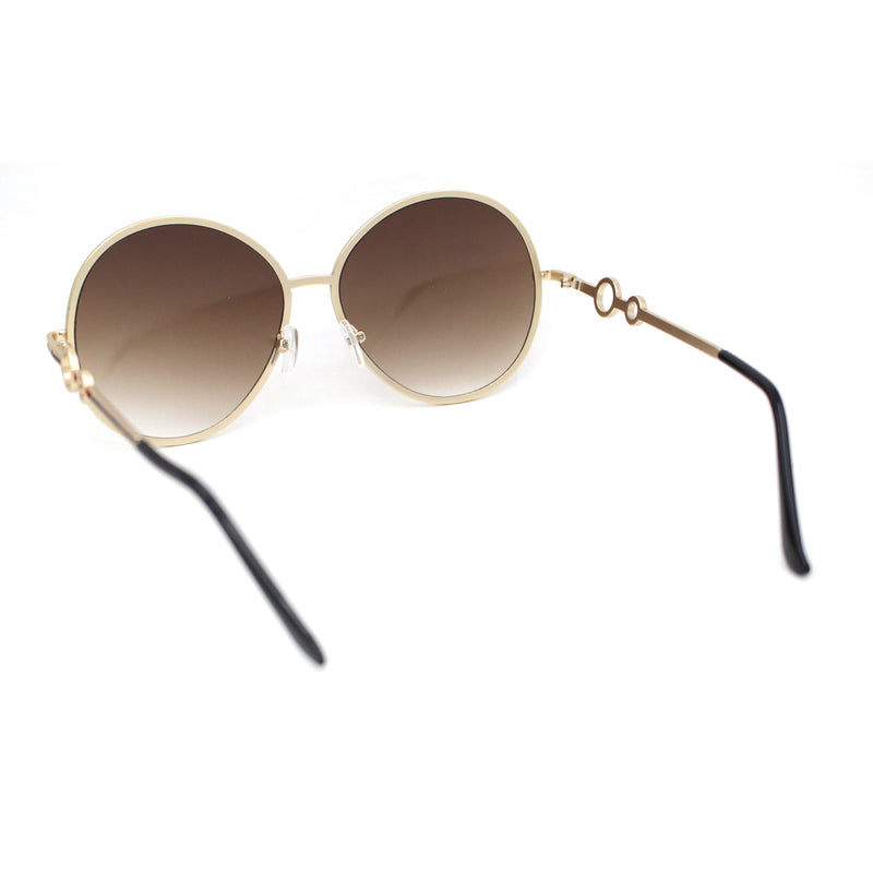 Womens Oversize Round Inlay Tortoise Metal Rim Fashion Sunglasses