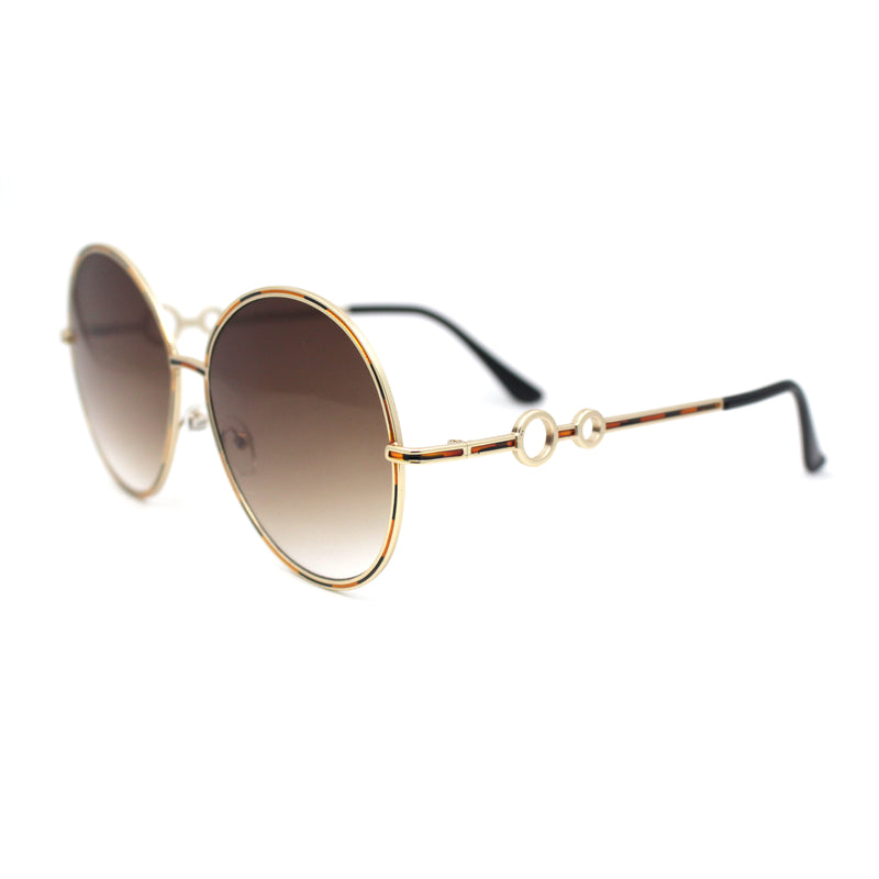 Womens Oversize Round Inlay Tortoise Metal Rim Fashion Sunglasses