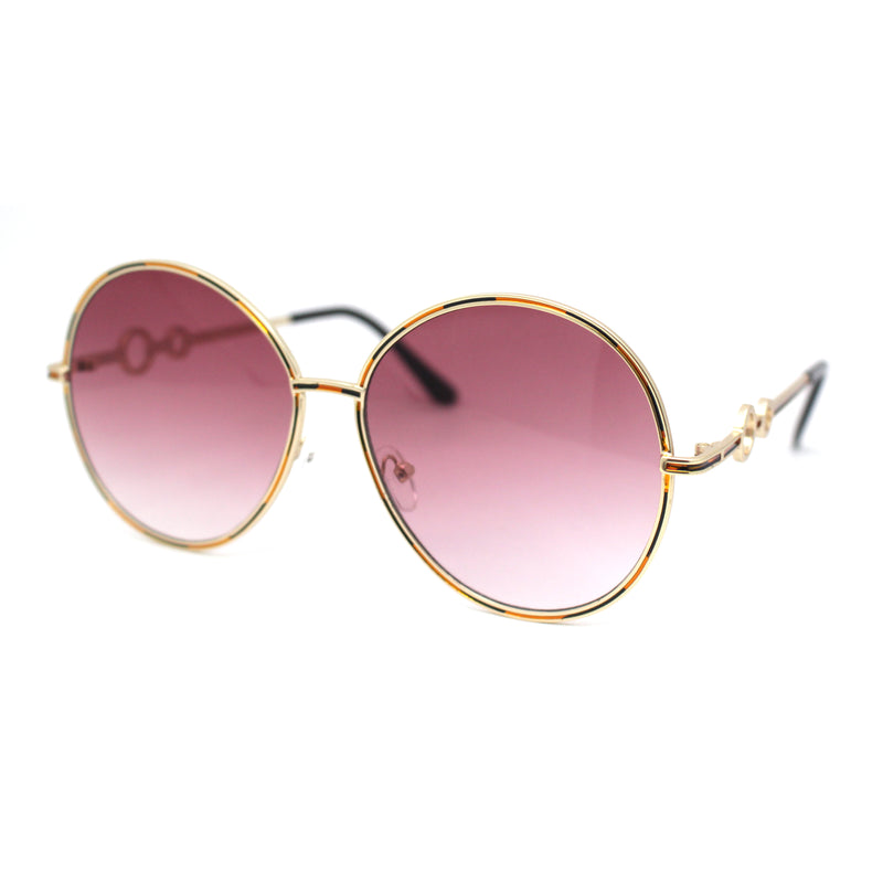 Womens Oversize Round Inlay Tortoise Metal Rim Fashion Sunglasses