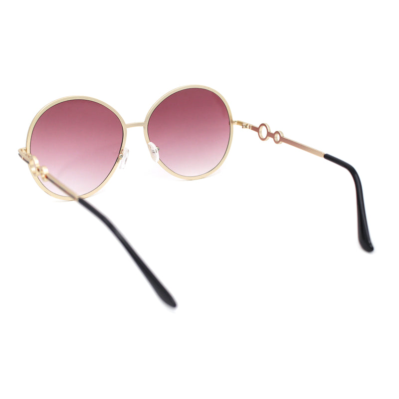 Womens Oversize Round Inlay Tortoise Metal Rim Fashion Sunglasses