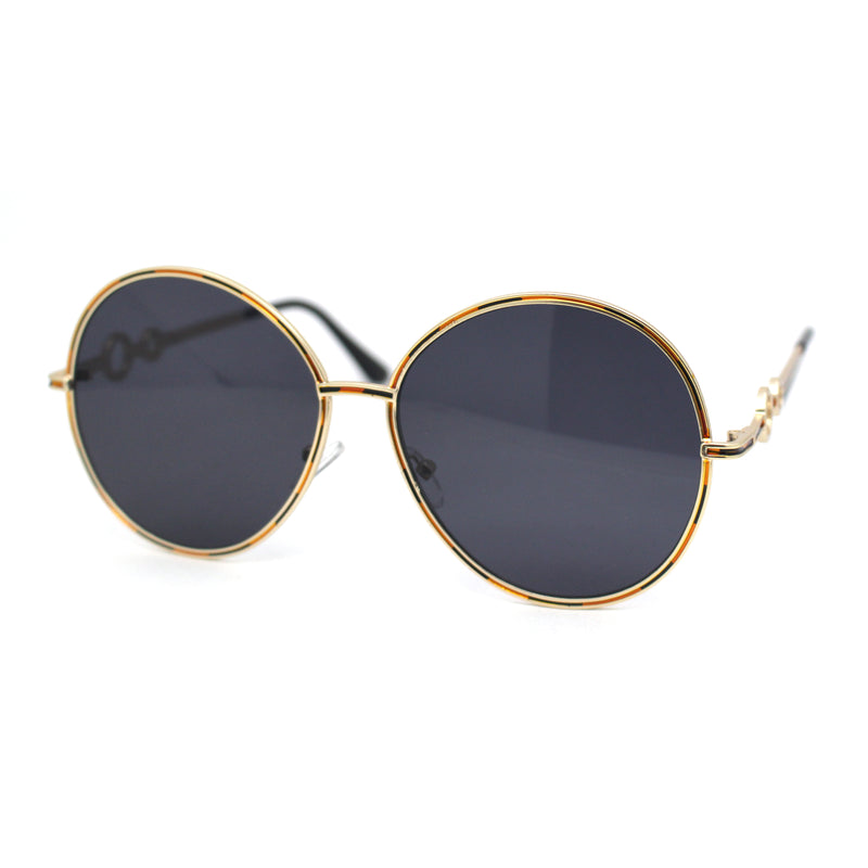 Womens Oversize Round Inlay Tortoise Metal Rim Fashion Sunglasses