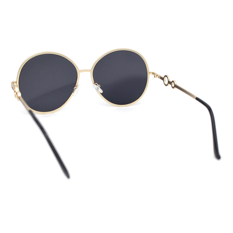 Womens Oversize Round Inlay Tortoise Metal Rim Fashion Sunglasses