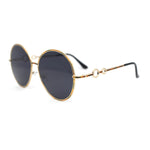 Womens Oversize Round Inlay Tortoise Metal Rim Fashion Sunglasses