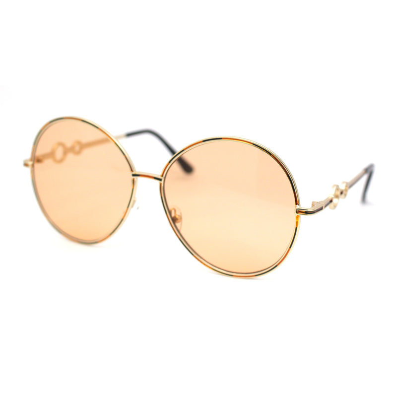 Womens Oversize Round Inlay Tortoise Metal Rim Fashion Sunglasses