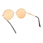 Womens Oversize Round Inlay Tortoise Metal Rim Fashion Sunglasses