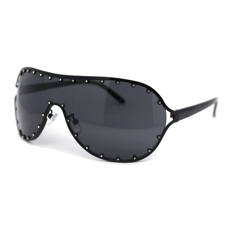 Show Light Rhinetone Shield Wrap Racer Metal Rim Sunglasses