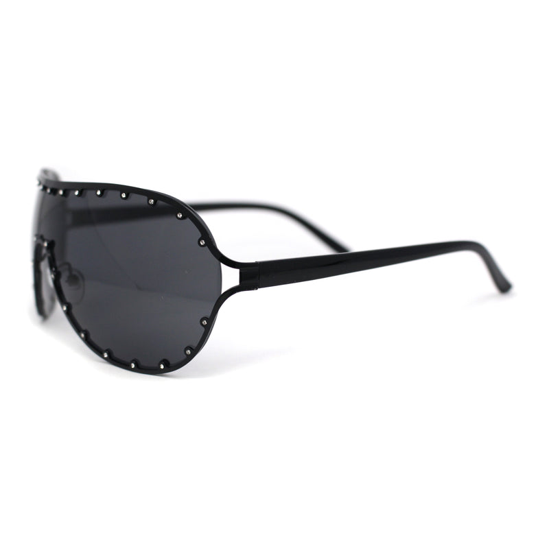 Show Light Rhinetone Shield Wrap Racer Metal Rim Sunglasses