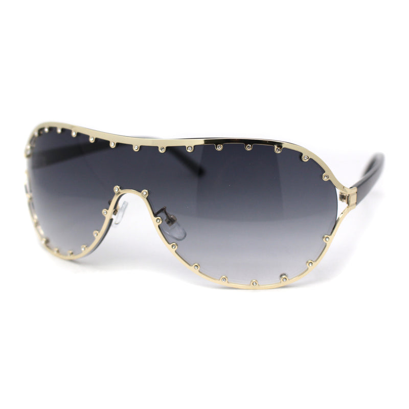 Show Light Rhinetone Shield Wrap Racer Metal Rim Sunglasses