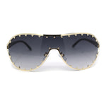 Show Light Rhinetone Shield Wrap Racer Metal Rim Sunglasses