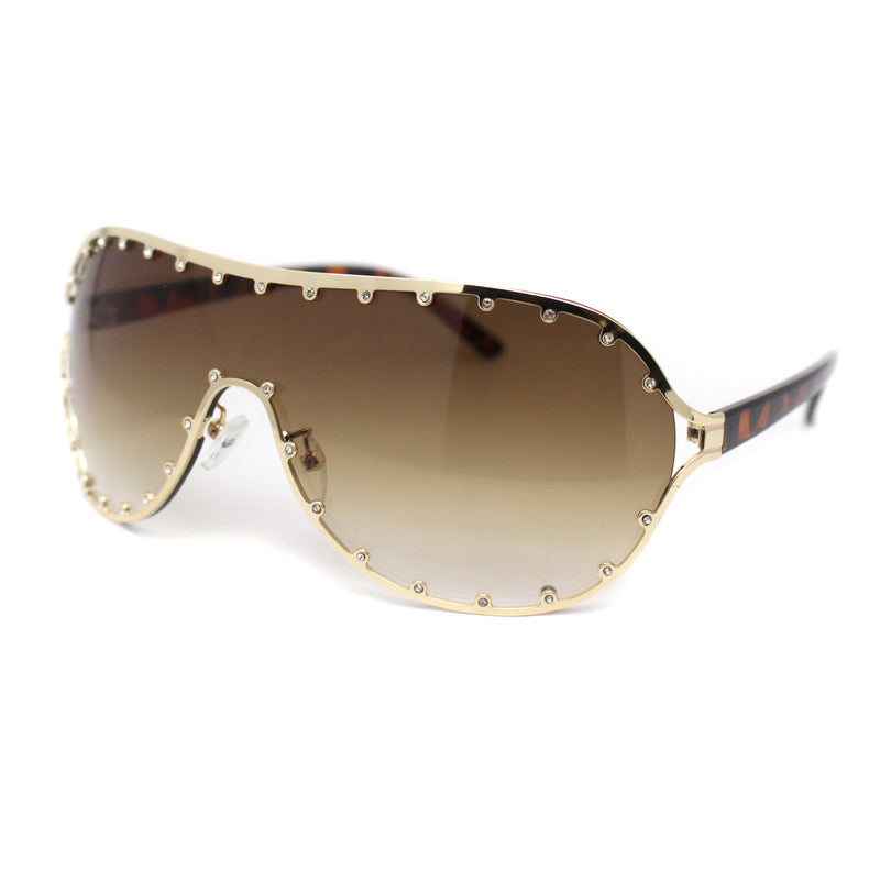 Show Light Rhinetone Shield Wrap Racer Metal Rim Sunglasses