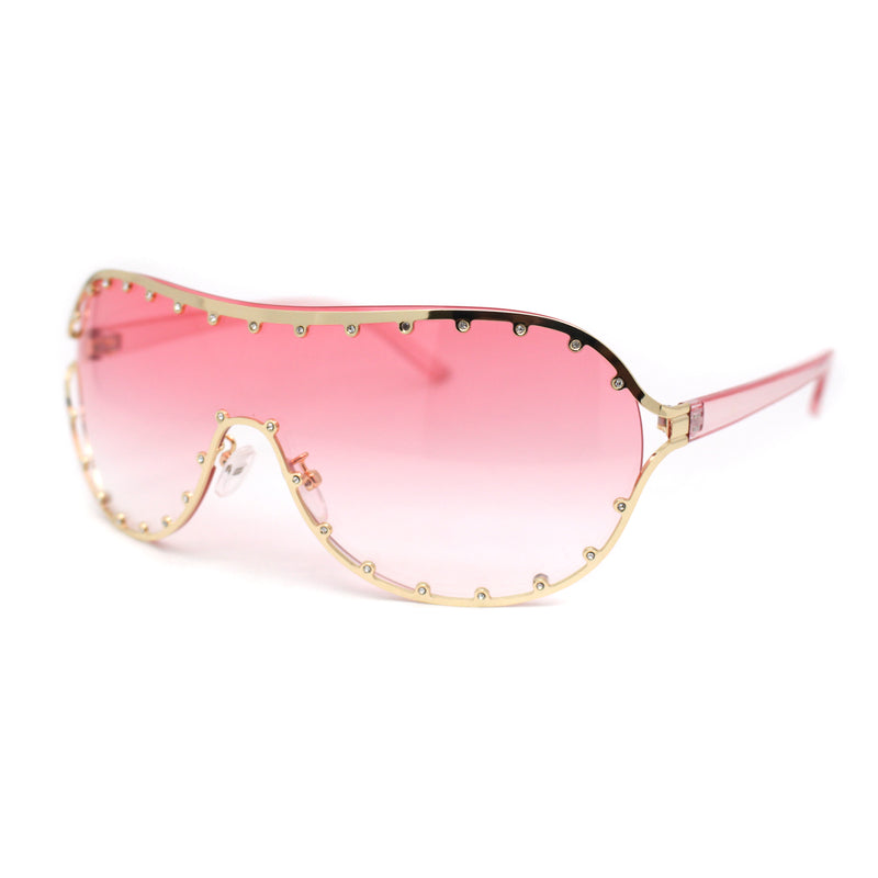 Show Light Rhinetone Shield Wrap Racer Metal Rim Sunglasses