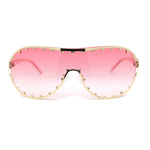 Show Light Rhinetone Shield Wrap Racer Metal Rim Sunglasses