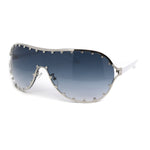 Show Light Rhinetone Shield Wrap Racer Metal Rim Sunglasses