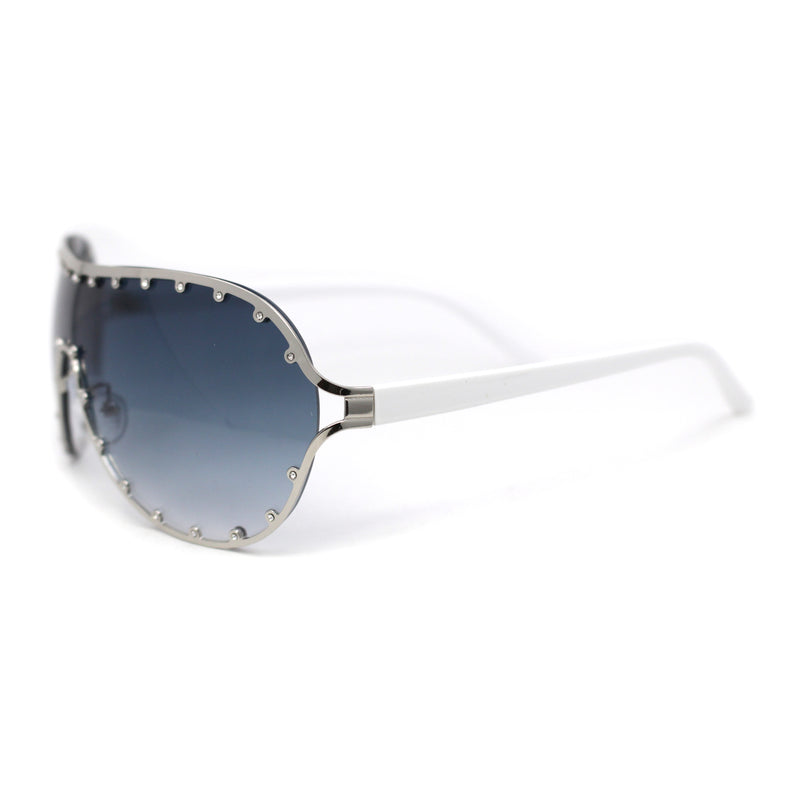 Show Light Rhinetone Shield Wrap Racer Metal Rim Sunglasses