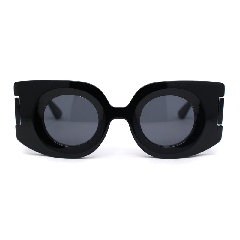Womens Retro Mod Thick Plastic Rectangle Round Lens Sunglasses