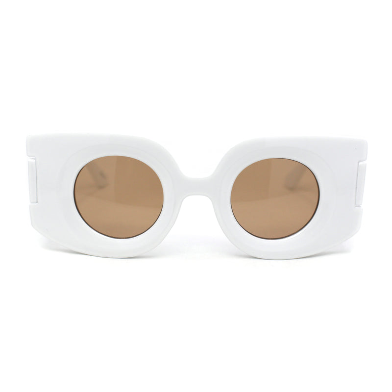 Womens Retro Mod Thick Plastic Rectangle Round Lens Sunglasses