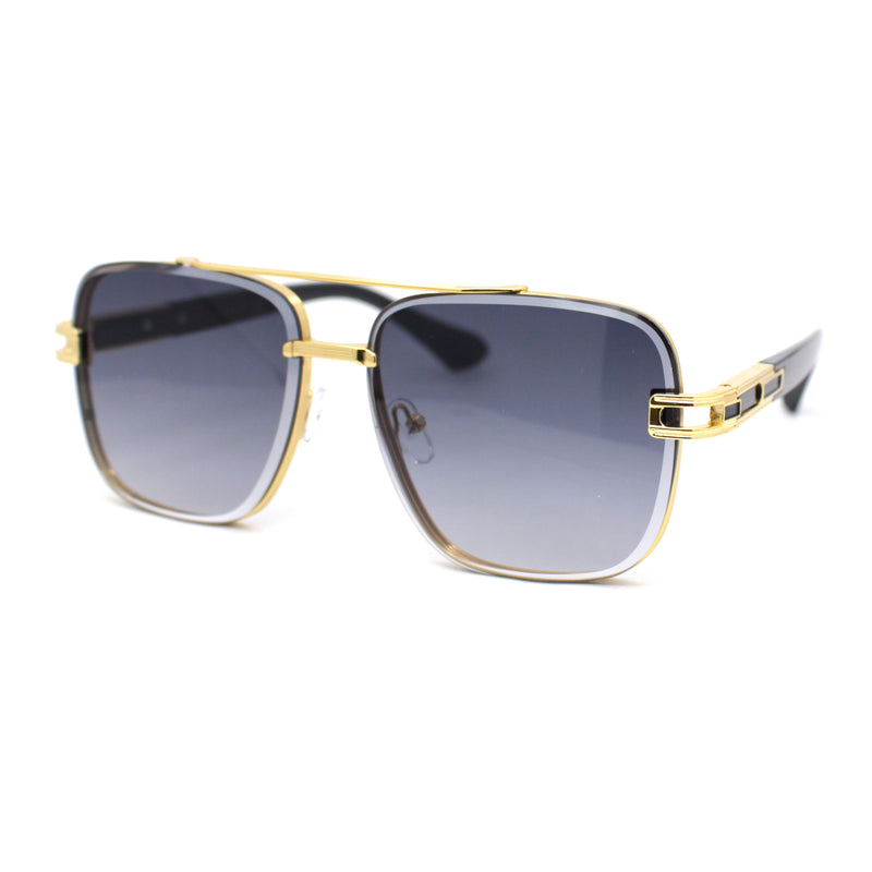 Rimless Luxury Bevel Lens Mens Rectangle Officer Cop Sunglasses