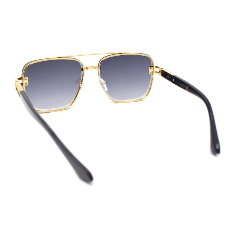 Rimless Luxury Bevel Lens Mens Rectangle Officer Cop Sunglasses