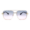 Rimless Luxury Bevel Lens Mens Rectangle Officer Cop Sunglasses