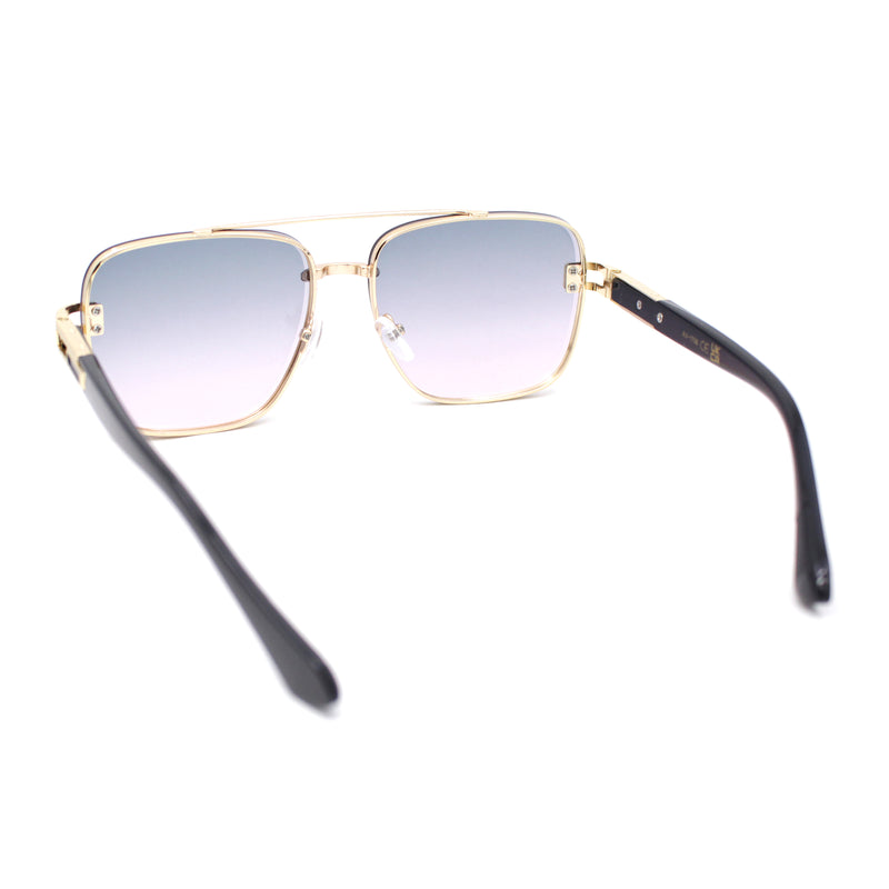 Rimless Luxury Bevel Lens Mens Rectangle Officer Cop Sunglasses