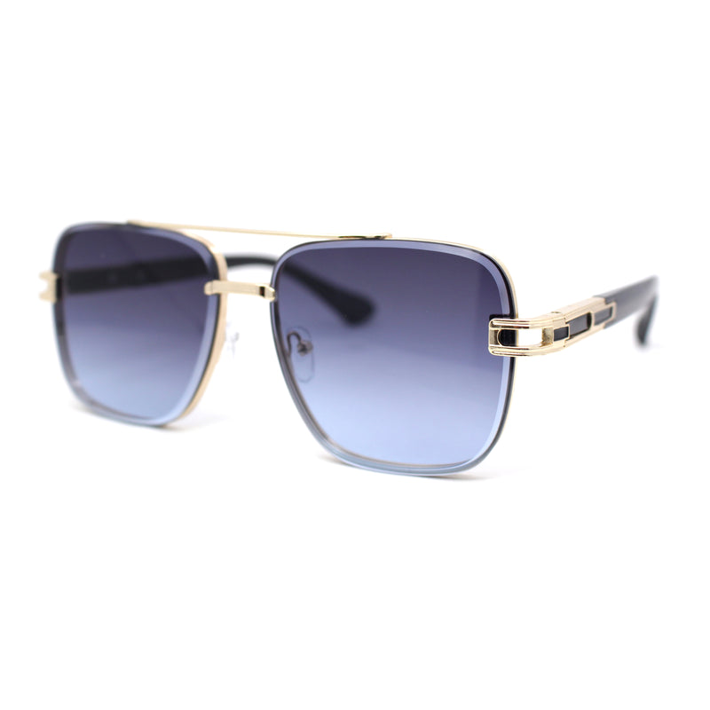 Rimless Luxury Bevel Lens Mens Rectangle Officer Cop Sunglasses