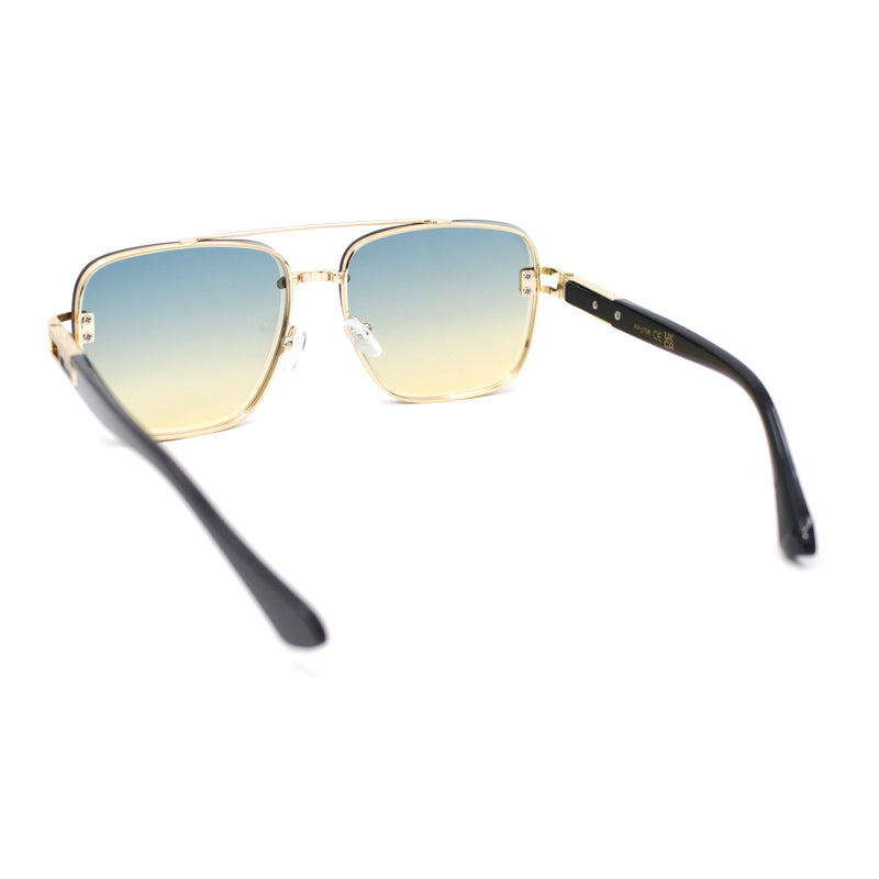 Rimless Luxury Bevel Lens Mens Rectangle Officer Cop Sunglasses