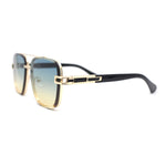 Rimless Luxury Bevel Lens Mens Rectangle Officer Cop Sunglasses