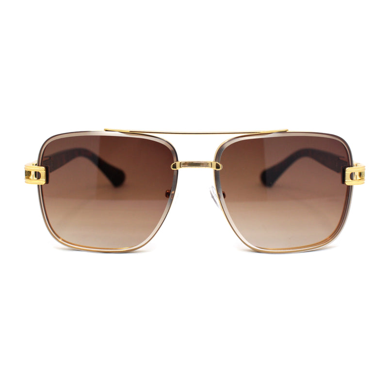 Rimless Luxury Bevel Lens Mens Rectangle Officer Cop Sunglasses