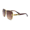 Rimless Luxury Bevel Lens Mens Rectangle Officer Cop Sunglasses