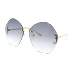 Womens Oversized Metal Frame Rimless Butterfly Glam Sunglasses